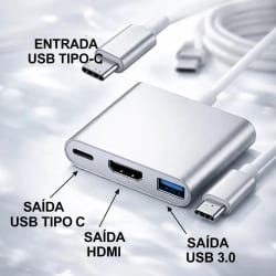 Cabo Adaptador 3 em 1 Tipo C p/ HDMI 4K C 3.1 USB 3.0 — foto 2
