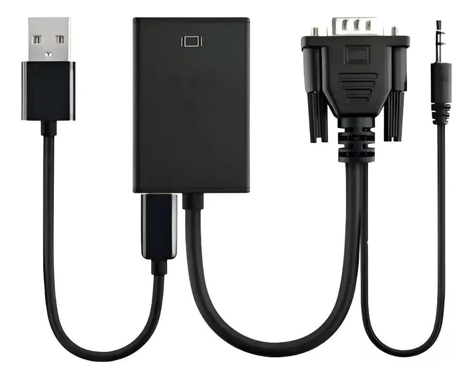Cabo Conversor VGA X HDMI Femea c/ Cabo de Audio P2 e V8 X USB Shinka